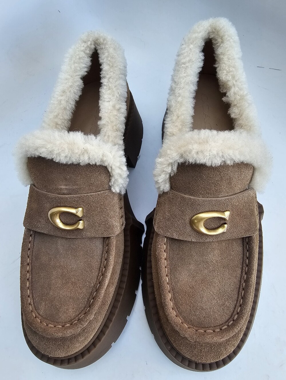 Coach Leah Platform Suede Shearling Loafers - Picture 3 of 11